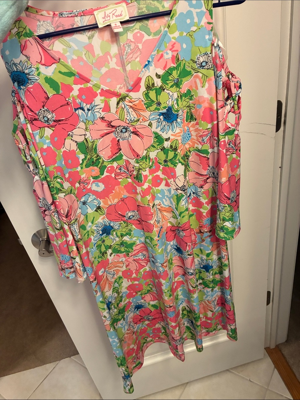 Pink Floral Cold-Shoulder Midi Dress